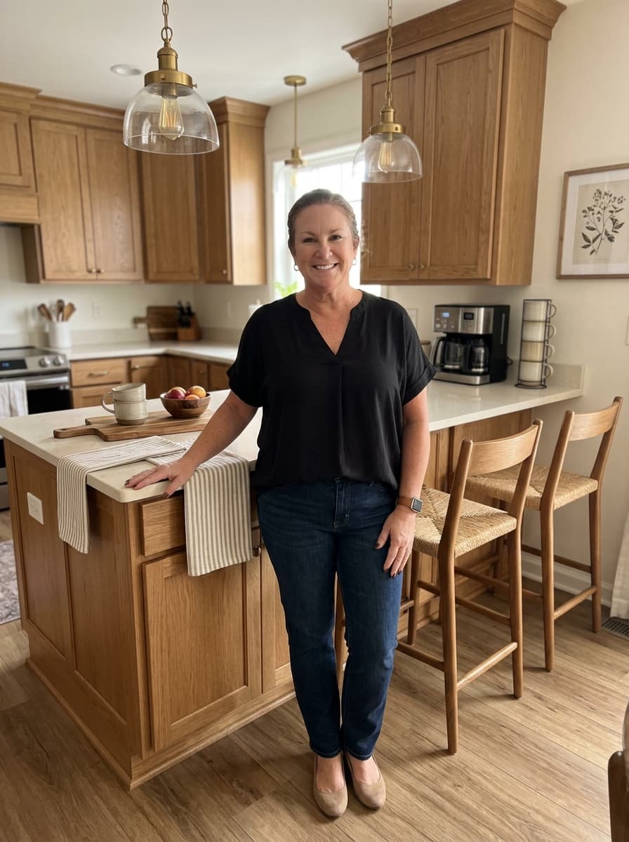 Erin at her kitchen island